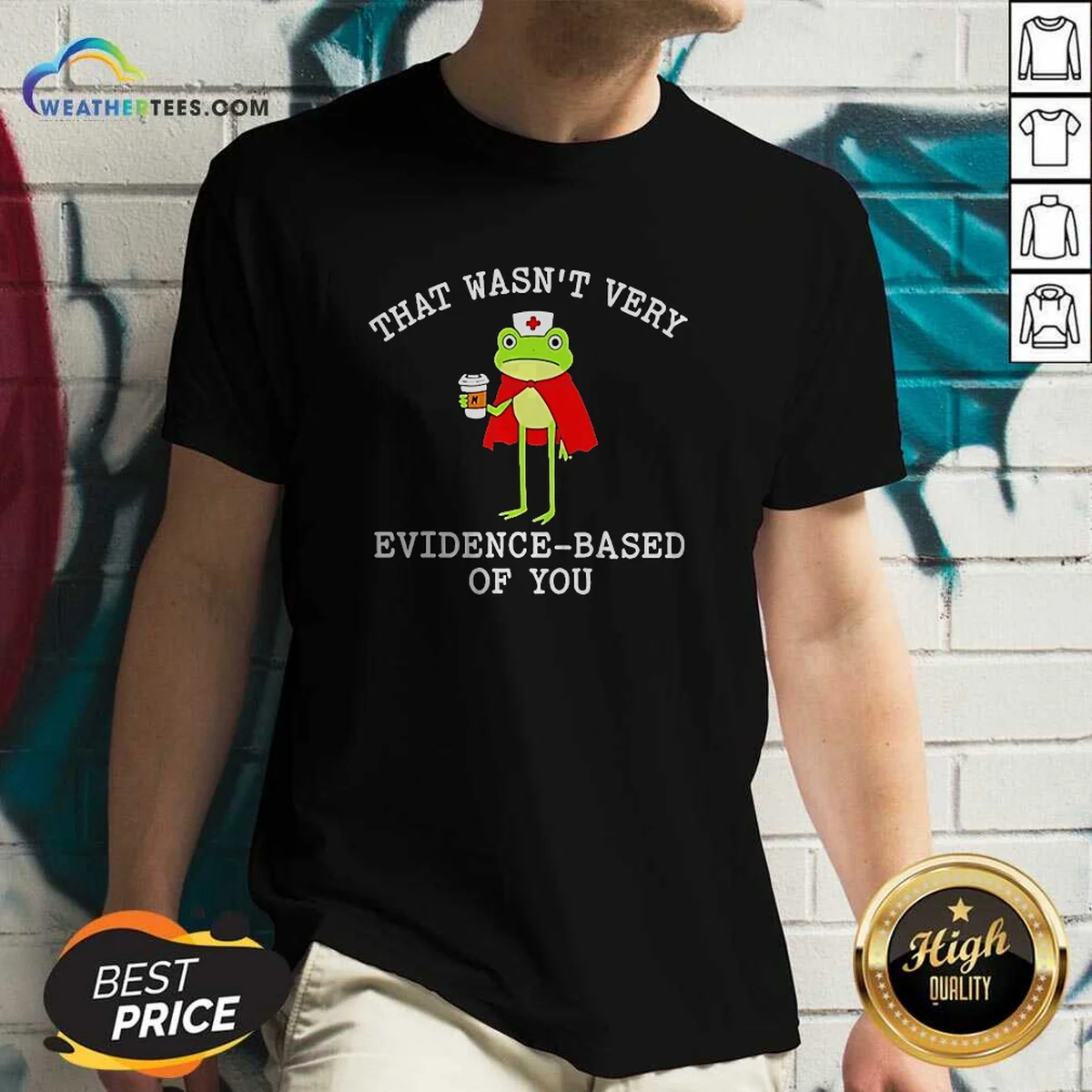 Official Frog That Wasn'T Very Evidence Based Of You V Neck Shirt in heather gray with short sleeves