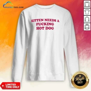 Original Kitten Needs A Fcking Hot Dog Embroidered Sweatshirt in dark gray with colorful embroidery on the chest