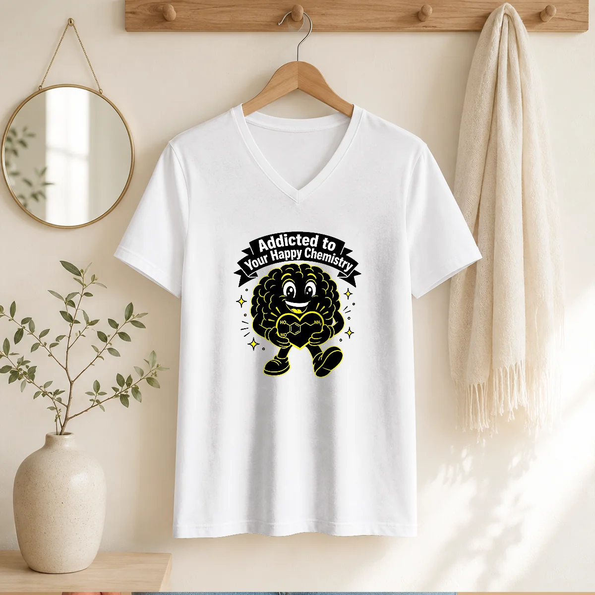 Premium Dopamine Addicted To You Silhouette For Couples V-Neck Shirt