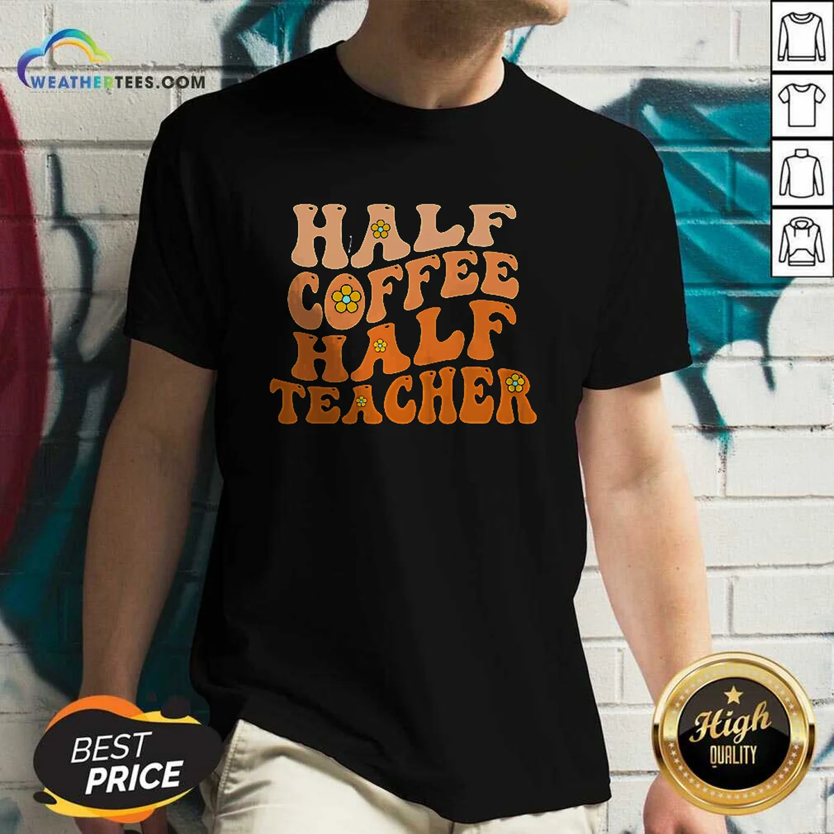 Premium Half Coffee Half Teacher Retro V Neck Shirt in soft fabric with classic fit