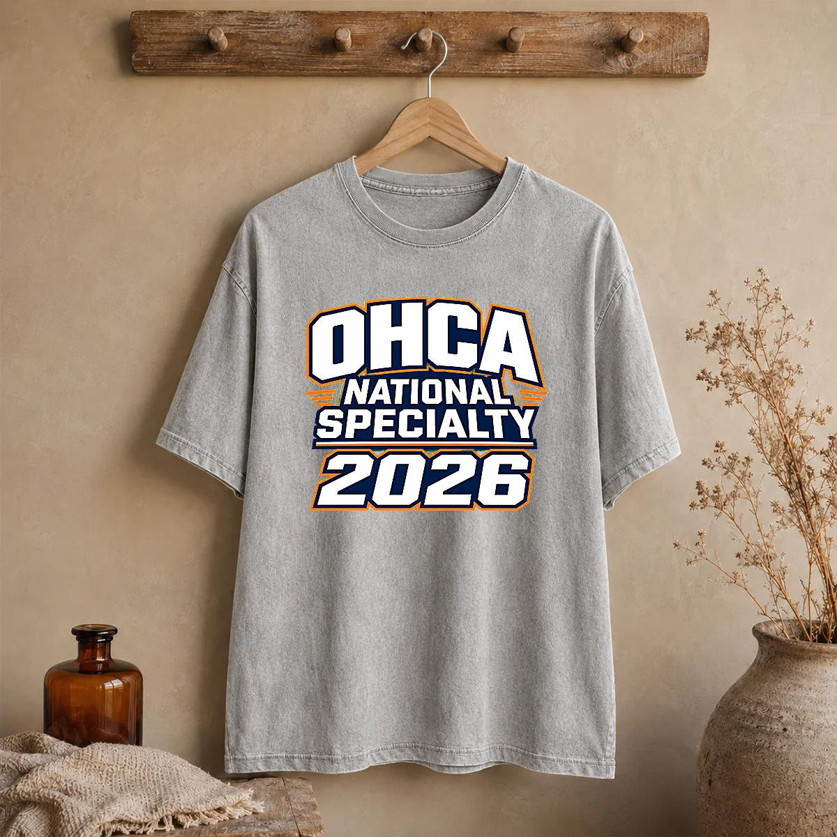 Premium OHCA National Specialty 2026 Typography Pride on a soft washed t shirt in light gray