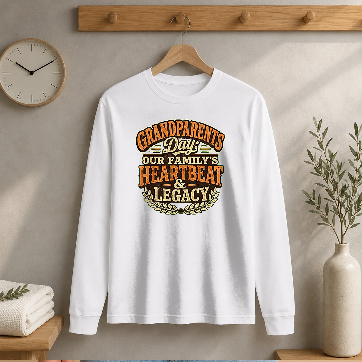 Pretty Grandparents Day Vintage Heartbeat Tribute Long Sleeve Shirt