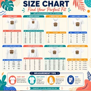 Size chart for Pretty Grandparents Day Vintage Heartbeat Tribute showing measurements in inches and cm