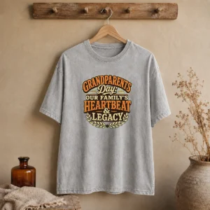 Pretty Grandparents Day Vintage Heartbeat Tribute Washed T Shirt in soft faded colors with heart and heartbeat design