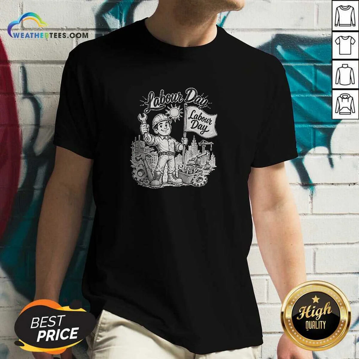 Pretty Proud Worker Labour Day Celebration Sketch V-Neck Shirt