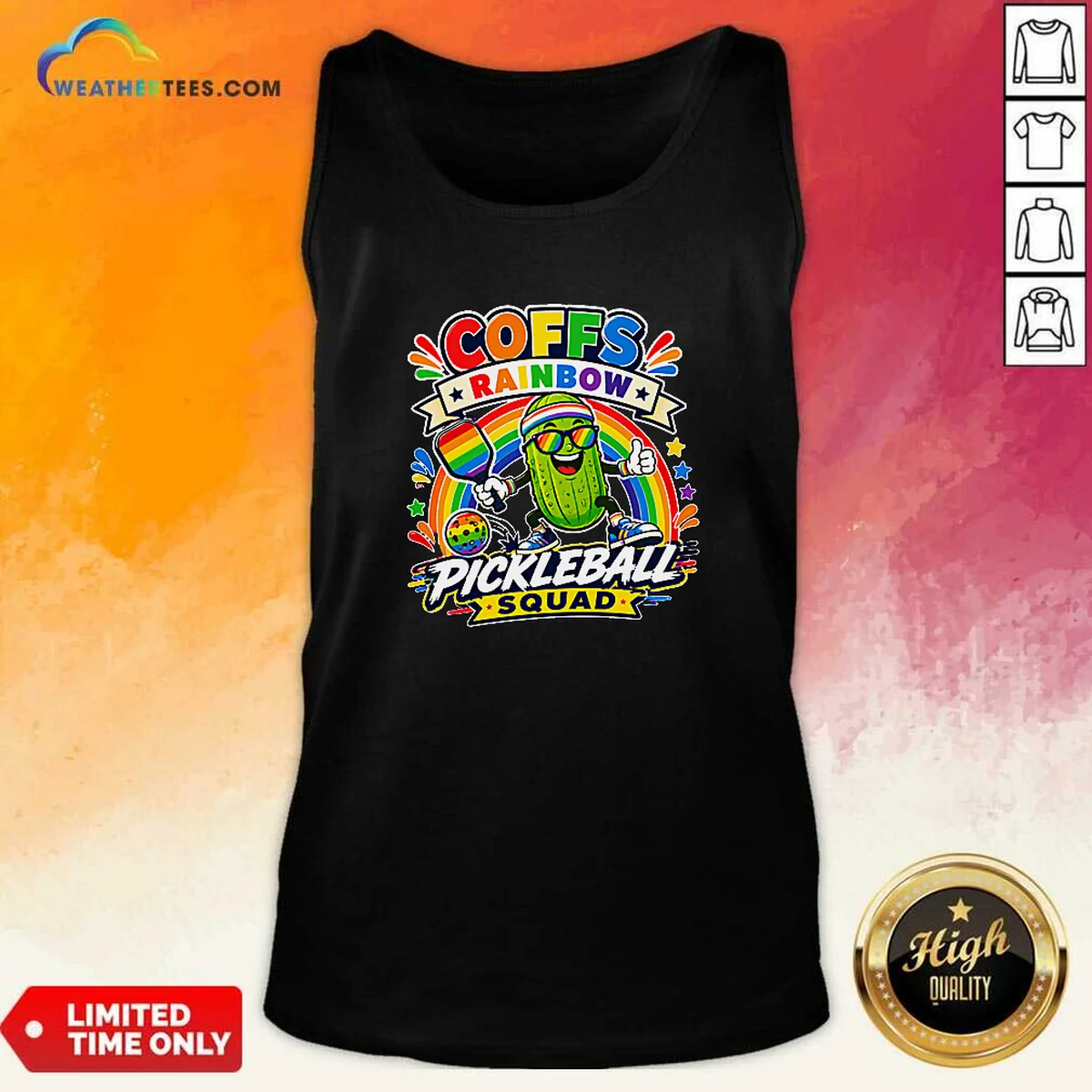 Pretty Vibrant Coffs Rainbow Pickleball Enthusiast Tank Top