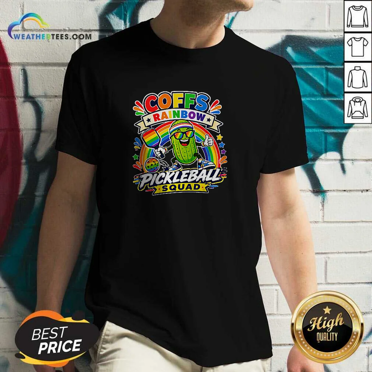 Pretty Vibrant Coffs Rainbow Pickleball Enthusiast V-Neck Shirt