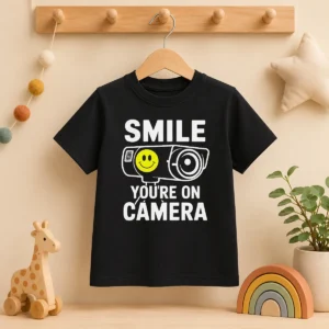 Top Smile You'Re On Camera Security Camera With Smiley Face Kids T-Shirt