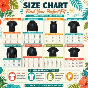 Size chart for Official Guster On The Ocean 2026 Tour with measurements in inches and cm to help choose the right fit