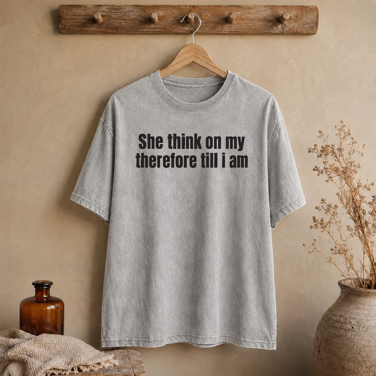Official She Think On My Therefore Till I Am Philosophical Meme Washed T-Shirt