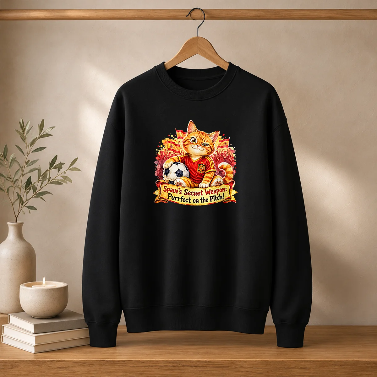 Original Spain Soccer Cat Meme Watercolor Sweater