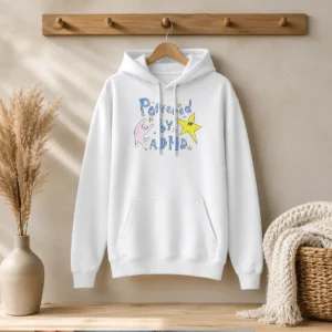 Premium Powered By ADHD Cat And Star Illustration Doodle Hoodie