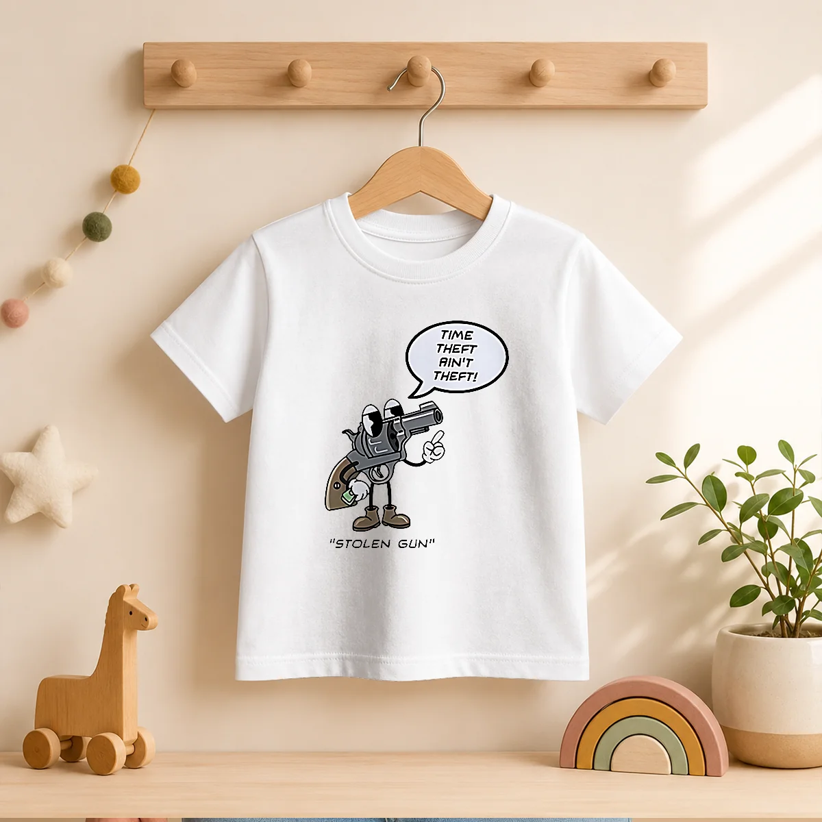 Pretty Stolen Gun Time Theft Ain'T Theft Rubber Hose Style Kids T-Shirt