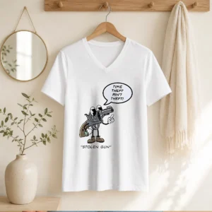 Pretty Stolen Gun Time Theft Ain'T Theft Rubber Hose Style V-Neck Shirt
