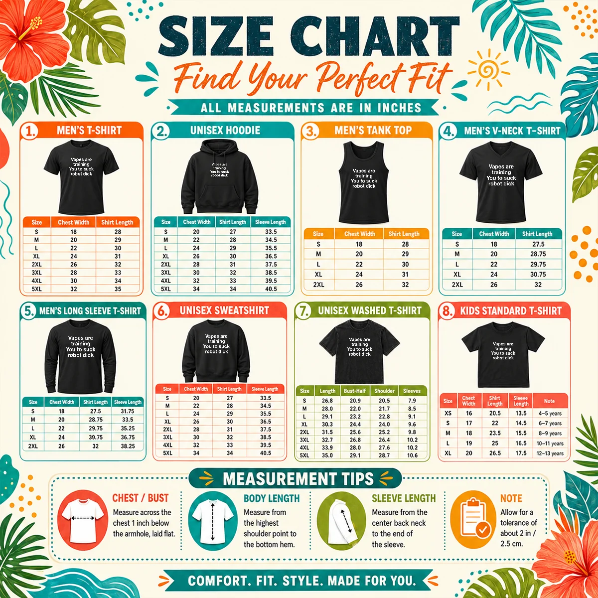 Pretty Vapes Are Training You To Suck Robot Dick Size Chart Size chart for Pretty Vapes Are Training You To Suck Robot Dick with measurements in inches and cm to help choose the right fit