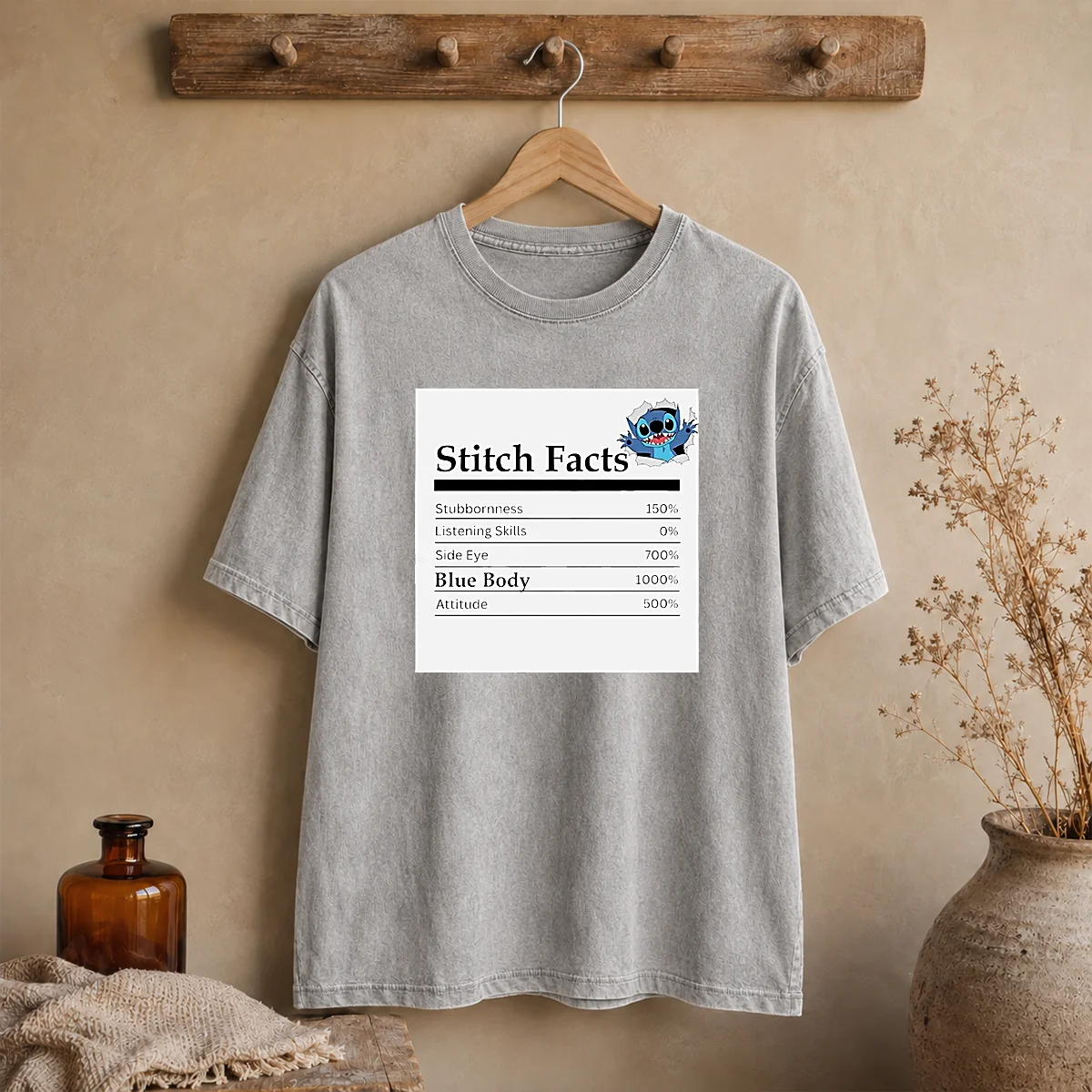 Top Stitch Facts Stubbornness Listening Skills Side Eye Blue Body Attitude Washed T-Shirt